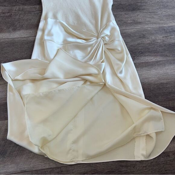 Vintage Kevan Hall Designer Dress Cashmere and Satin Short Sleeve Ivory Cream - Picture 8 of 13